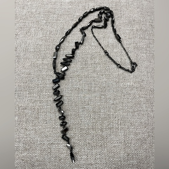 Banana Republic stone statement necklace- silver black grey mixed shape stones - Picture 4 of 7